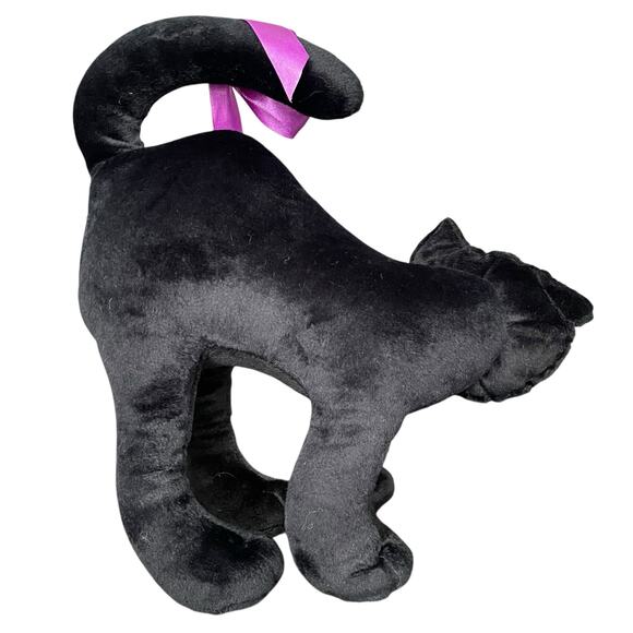 Vintage Black Cat Plush Purple Eyes Ears Pillow Stuffed Toy 1990s Halloween - Picture 2 of 16